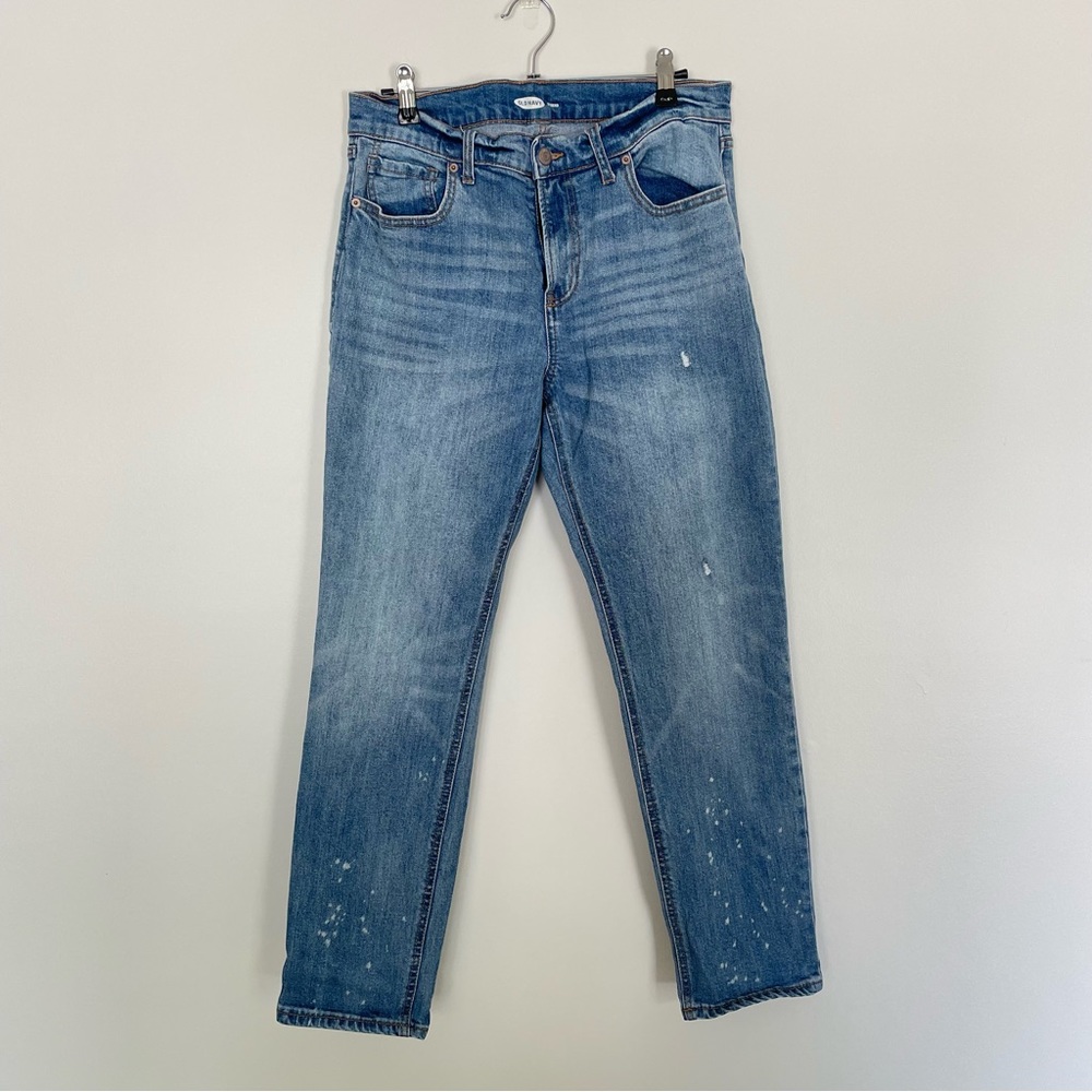 Old Navy Distressed Boyfriend Jeans Straight Leg Low Rise Light Wash 8
